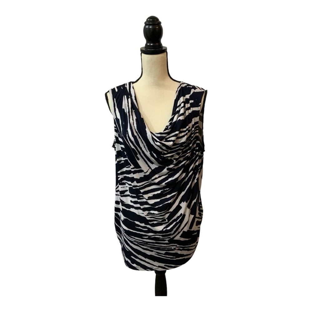 Laura Ashley Sleeveless Cowl Neck Blouse Size XL - Sleeveless - Navy & White